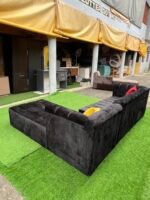 Brand New Black Sued 5 Seater L Shape Sofa With Two Throw Pillows - Image 4