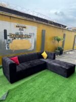 Brand New Black Sued 5 Seater L Shape Sofa With Two Throw Pillows - Image 7