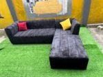 Brand New Black Sued 5 Seater L Shape Sofa With Two Throw Pillows - Image 9