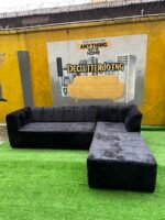 Brand New 5 Seater Black Sued L Shape Tufted Sofa - Image 11