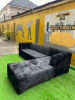 Brand New 5 Seater Black Sued L Shape Tufted Sofa - Image 3