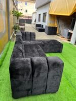 Brand New 5 Seater Black Sued L Shape Tufted Sofa - Image 4