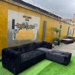 Brand New 5 Seater Black Sued L Shape Tufted Sofa