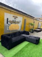 Brand New 5 Seater Black Sued L Shape Tufted Sofa