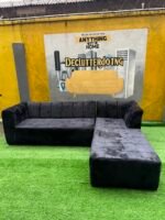 Brand New 5 Seater Black Sued L Shape Tufted Sofa - Image 9