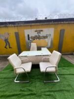 Neatly Used Top Quality Imported Tempered Glass Top Office Table With Ceo Chair And Two Visitors Chairs - Image 6