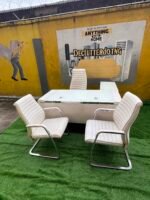 Neatly Used Top Quality Imported Tempered Glass Top Office Table With Ceo Chair And Two Visitors Chairs - Image 5