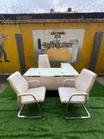 Neatly Used Top Quality Imported Tempered Glass Top Office Table With Ceo Chair And Two Visitors Chairs - Image 4