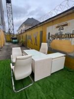 Neatly Used Top Quality Imported Tempered Glass Top Office Table With Ceo Chair And Two Visitors Chairs - Image 7