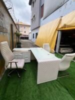 Neatly Used Top Quality Imported Tempered Glass Top Office Table With Ceo Chair And Two Visitors Chairs - Image 3