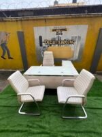 Neatly Used Top Quality Imported Tempered Glass Top Office Table With Ceo Chair And Two Visitors Chairs - Image 11