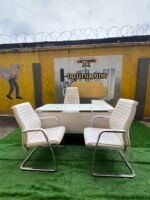 Neatly Used Top Quality Imported Tempered Glass Top Office Table With Ceo Chair And Two Visitors Chairs