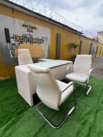 Neatly Used Top Quality Imported Tempered Glass Top Office Table With Ceo Chair And Two Visitors Chairs - Image 13