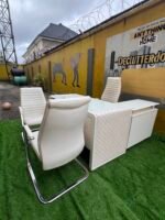 Neatly Used Top Quality Imported Tempered Glass Top Office Table With Ceo Chair And Two Visitors Chairs - Image 14