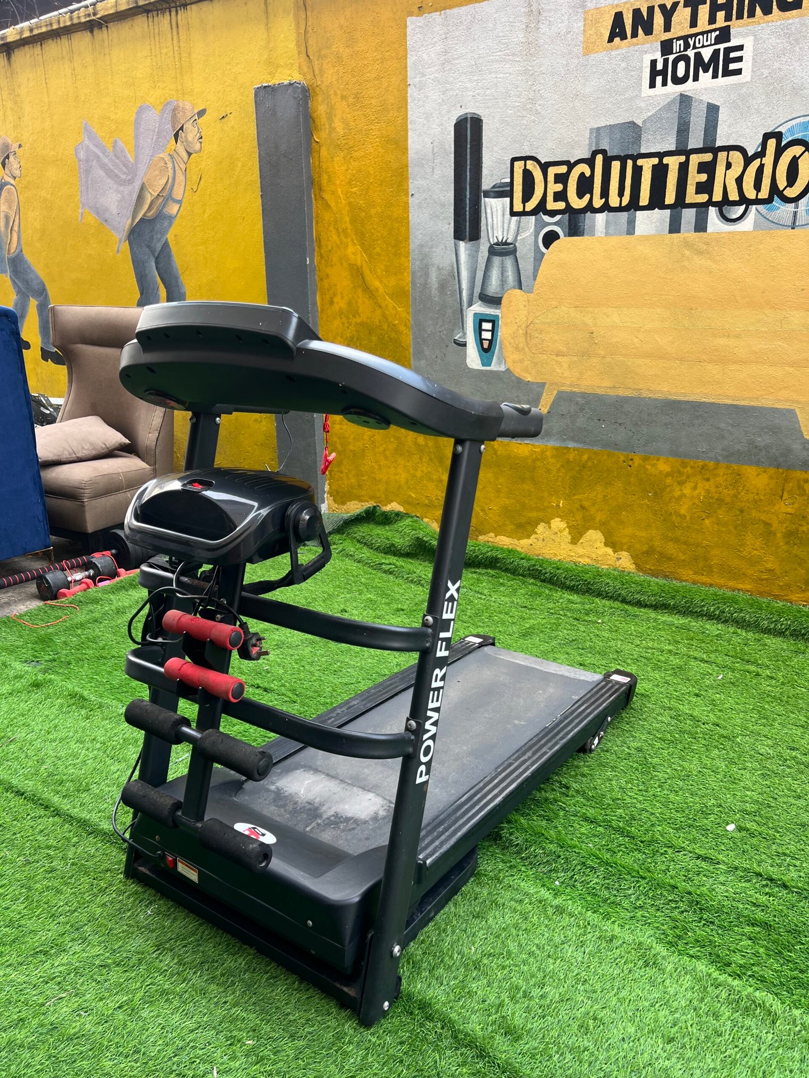 IMG_6667 Barely Used 2.5HP Power Flex Electric Threadmill With Massager And Dumbell - Image 1