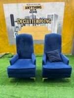 Neatly Used Blue Accent Armless Chair With Pillows - Image 7