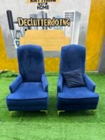 Neatly Used Blue Accent Armless Chair With Pillows - Image 5