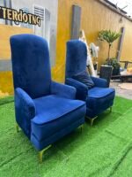 Neatly Used Blue Accent Armless Chair With Pillows - Image 4