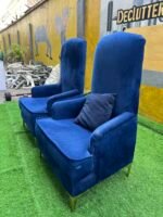 Neatly Used Blue Accent Armless Chair With Pillows - Image 3