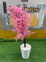 Barely Used Pink Artificial Flower With White Vase - Image 9