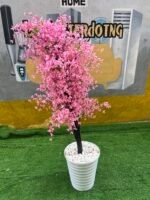 Barely Used Pink Artificial Flower With White Vase - Image 8
