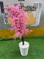 Barely Used Pink Artificial Flower With White Vase - Image 7