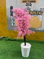 Barely Used Pink Artificial Flower With White Vase - Image 6