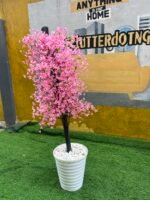 Barely Used Pink Artificial Flower With White Vase - Image 5