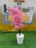 Barely Used Pink Artificial Flower With White Vase - Image 4