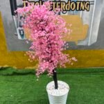 Barely Used Pink Artificial Flower With White Vase