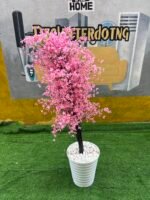 Barely Used Pink Artificial Flower With White Vase