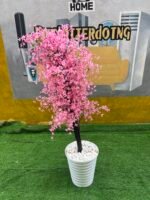 Barely Used Pink Artificial Flower With White Vase - Image 2