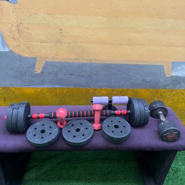 Barely Used 30kg Plastic Adjustable Dumbbell With 10kg and 2 1.5kg And Sit Up